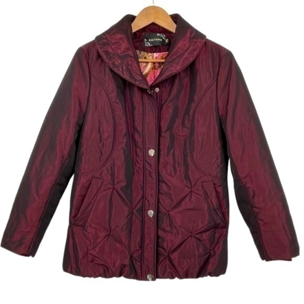 NEW- Iridescent Black Cherry Warm Puffer Coat Jacket High Collar- Sz XXL
